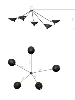Ceiling Lamp with Five Fixed Arms