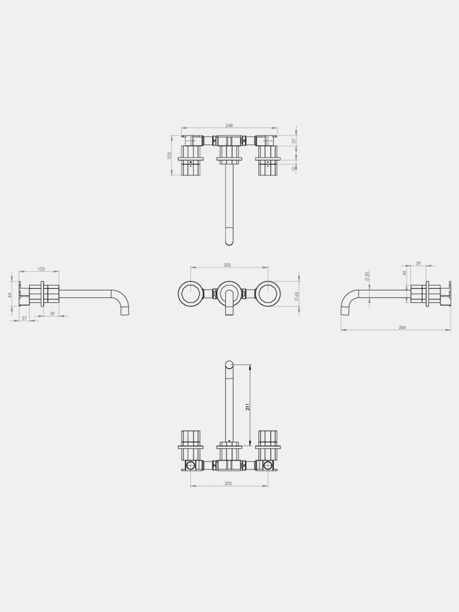 Déca Wall Mounted Tap 200 - 3 hole