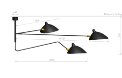 Wall Lamp Three Rotating Straight Arms