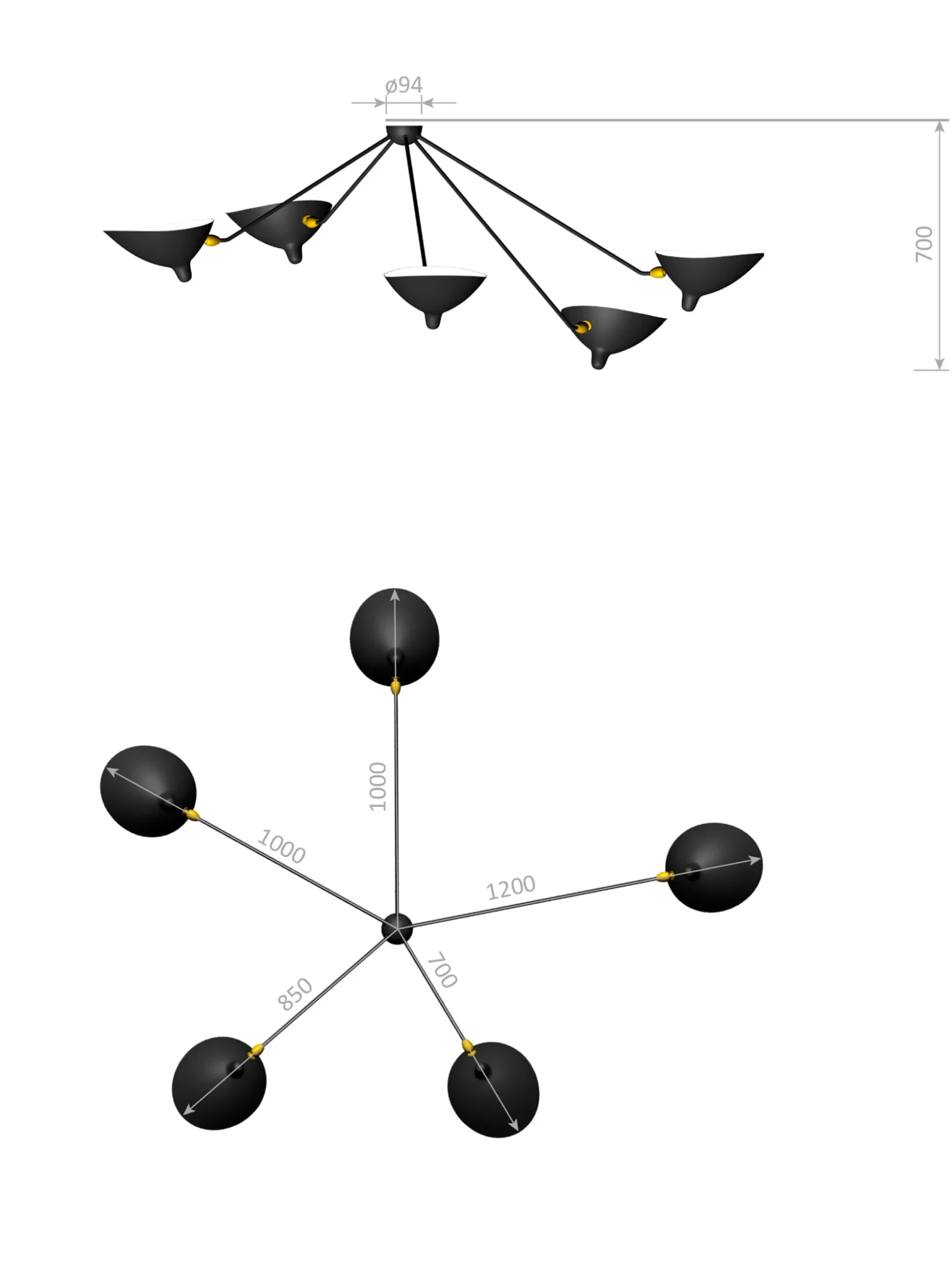 Wall Lamp with Five Fixed Arms